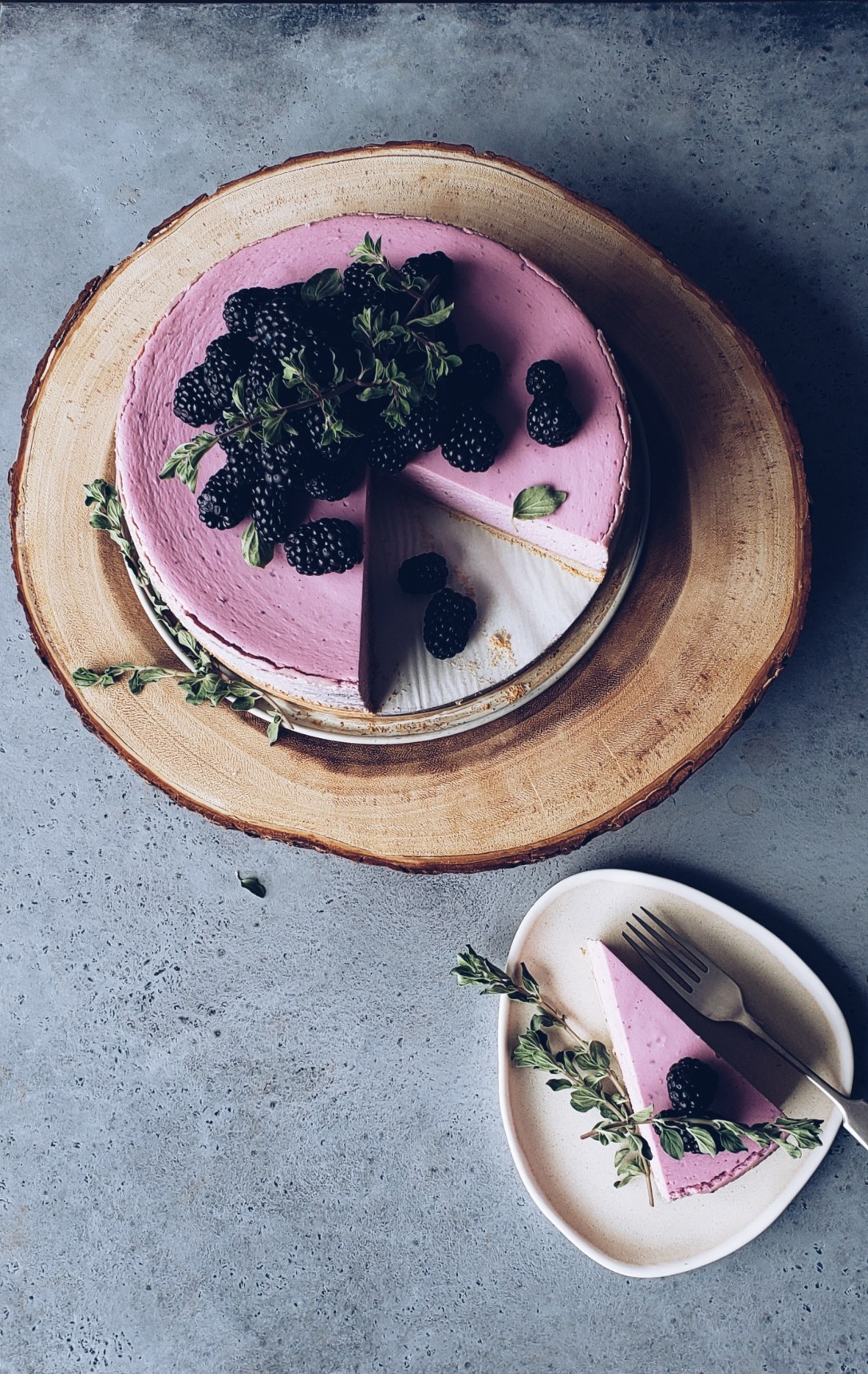 Ube Cheesecake with Toasted Coconut Crust and Blackberries